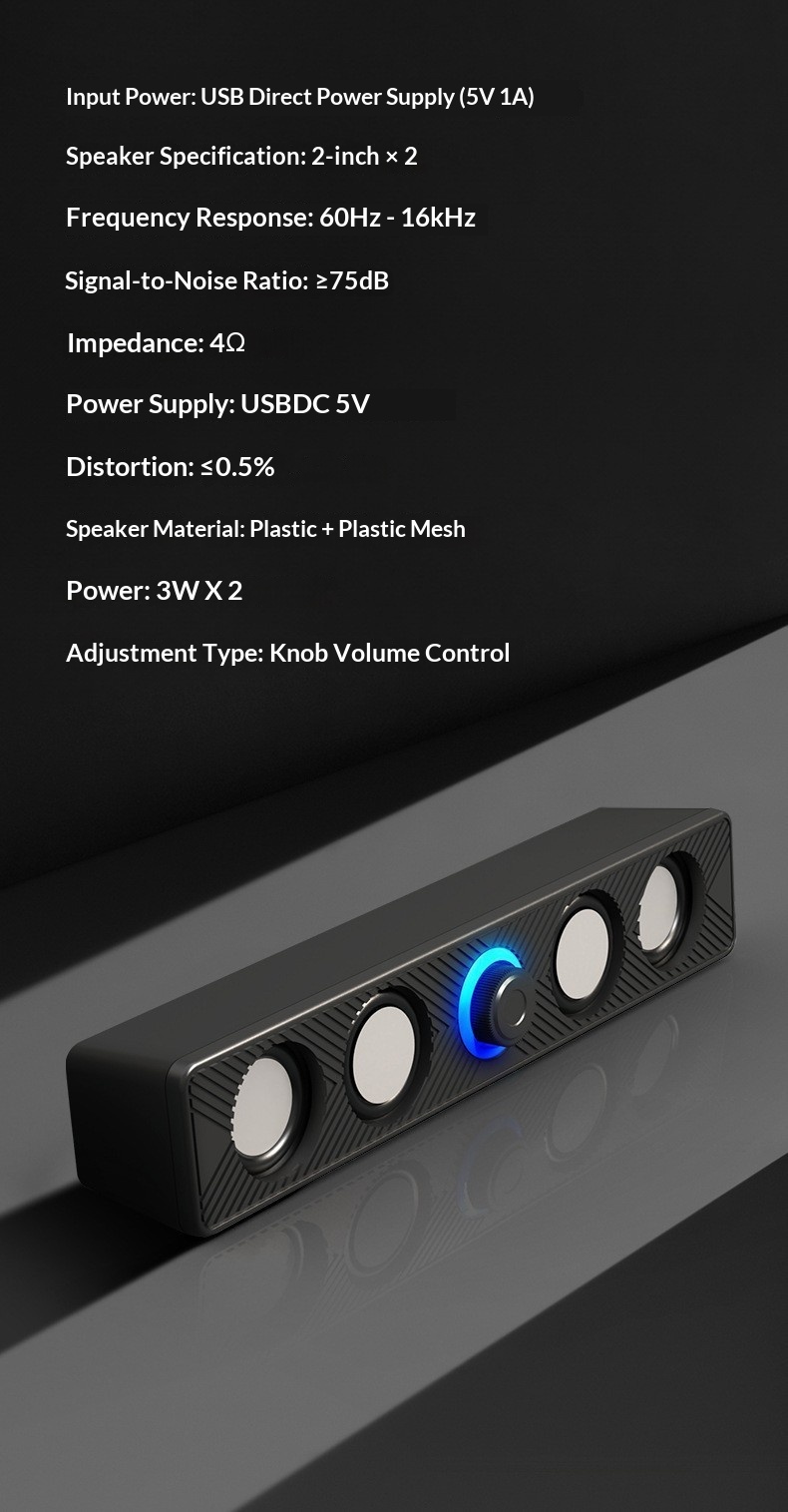 Leerfly E-1136 Computer Long Strip Speaker Laptop Home Desktop Mini USB Subwoofer_voghion.com