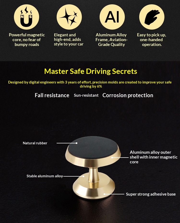 Supporto magnetico per telefono auto in metallo per bocchette_voghion.com