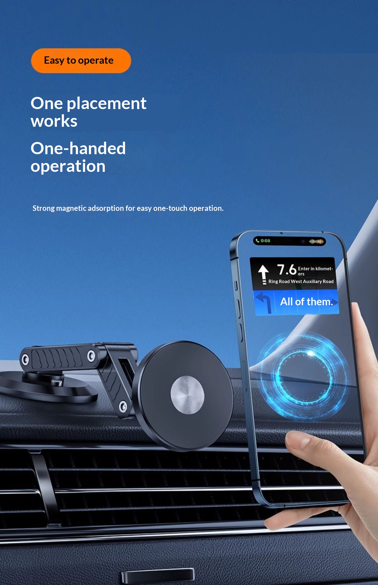 Support de téléphone magnétique pliable pour tableau de bord, universel, pour grille d'aération, support de navigation_voghion.com