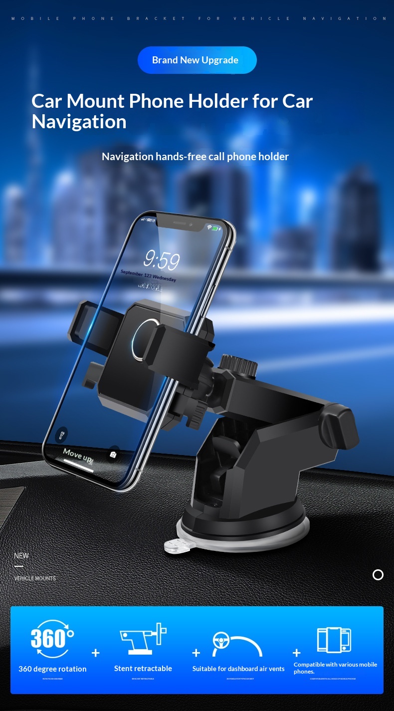 Supporto universale multifunzionale per telefono con ventosa telescopica per auto, da fissare alla bocchetta dell'aria._voghion.com