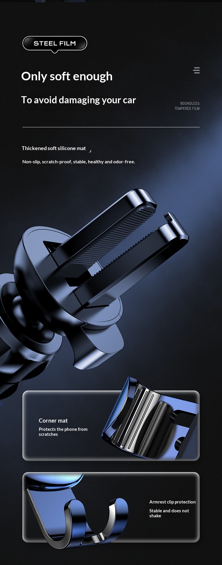 Supporto per telefono Pisen da auto con sensore di gravità, fissaggio fisso universale per bocchetta dell'aria_voghion.com