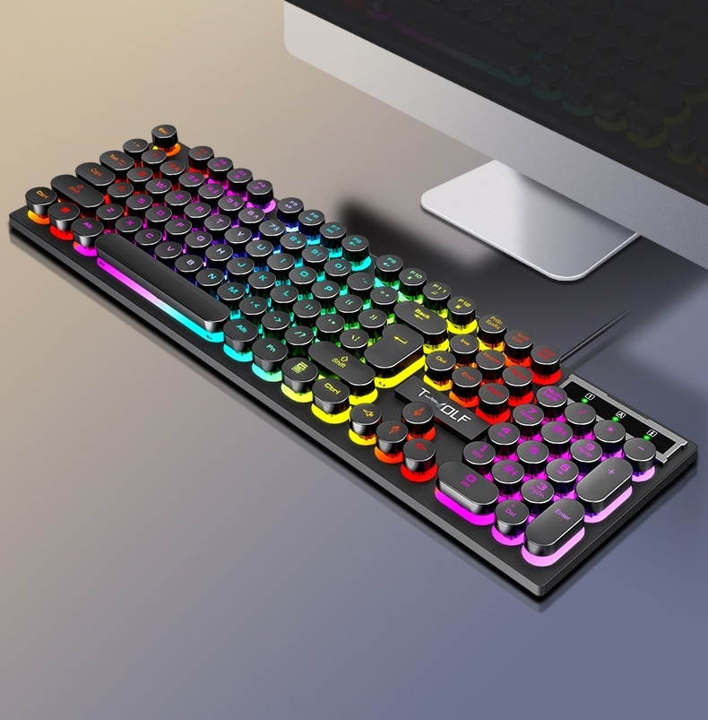Set tastiera e mouse Thunderwolf TF270 con sensazione meccanica, cablato, silenzioso, per computer, laptop, gaming, e-sport e desktop._voghion.com