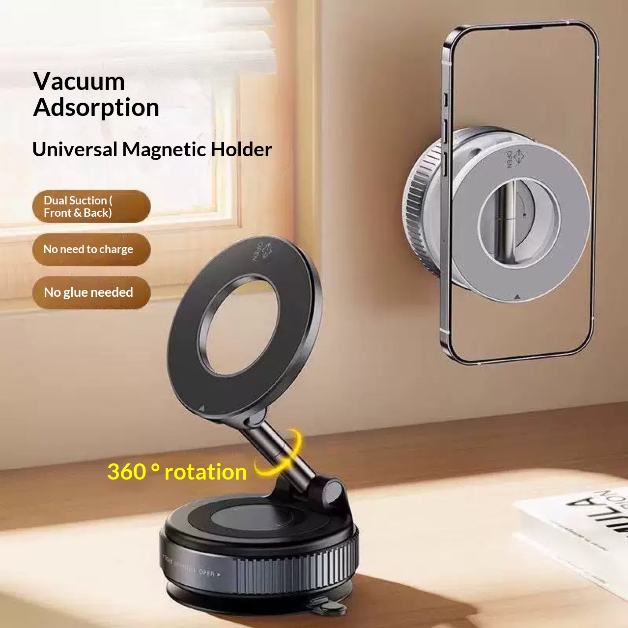 Hot Selling Vacuum Magnetic Rotating Storage Phone Holder Silicone Large Suction Cup Car Mount_voghion.com