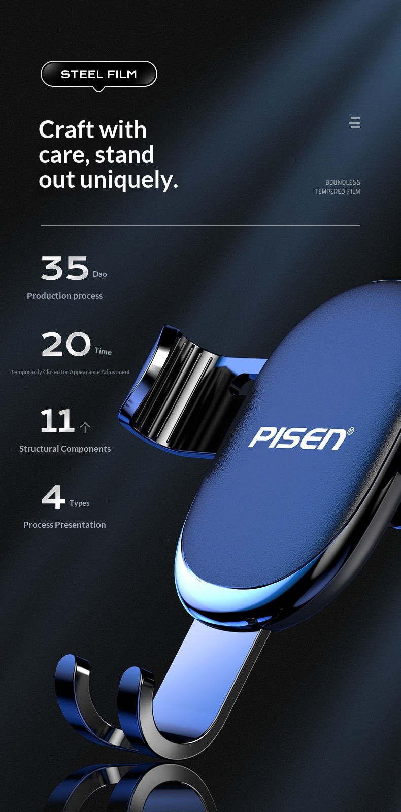 Supporto per telefono Pisen da auto con sensore di gravità, fissaggio fisso universale per bocchetta dell'aria_voghion.com