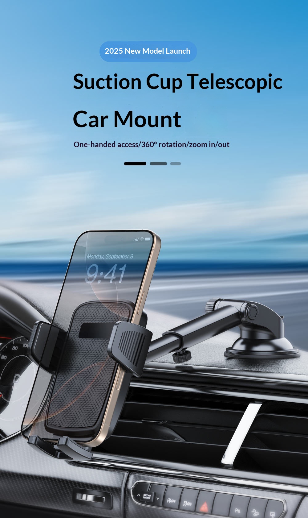 Supporto per telefono auto con ventosa adesiva per cruscotto e parabrezza, supporto universale girevole e personalizzabile._voghion.com