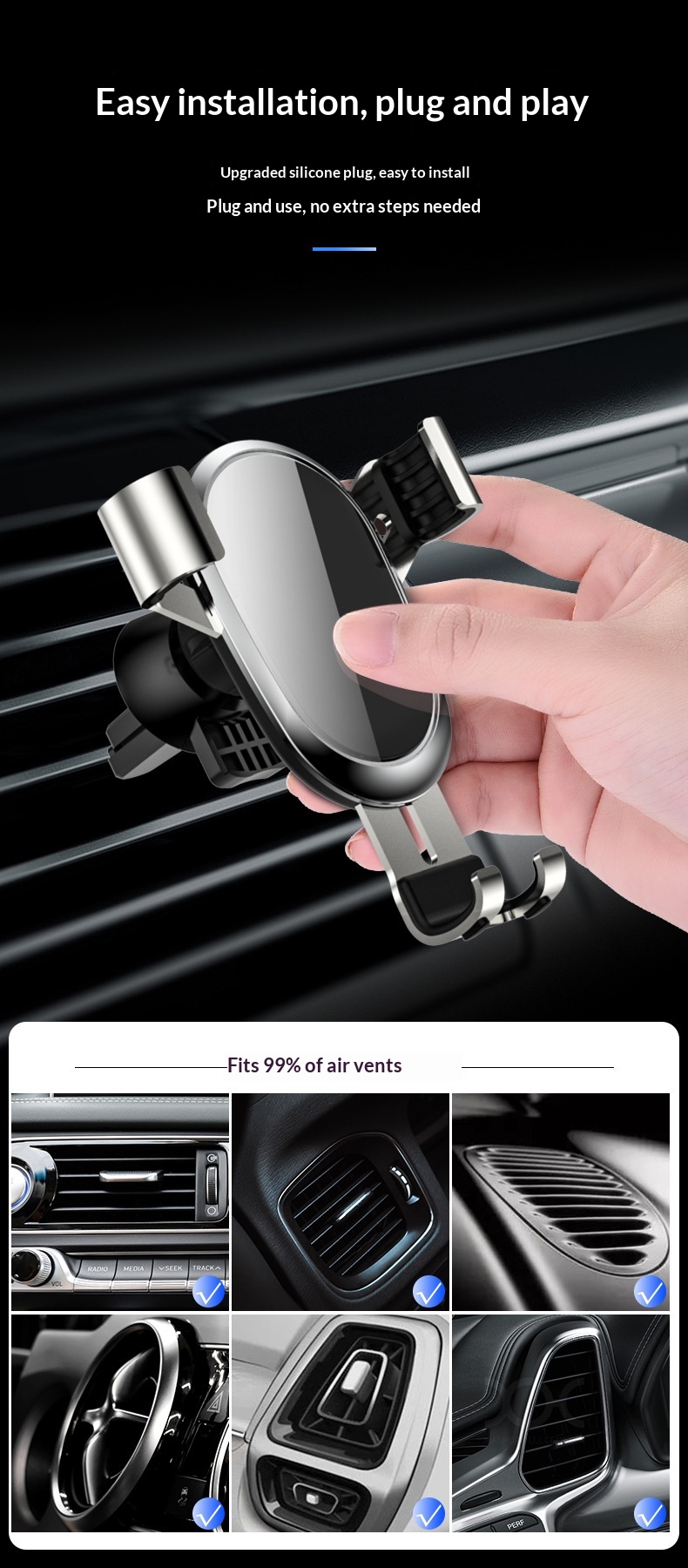 Suction Cup Air Vent Multi-Function Phone Gravity Car Navigation Holder_voghion.com