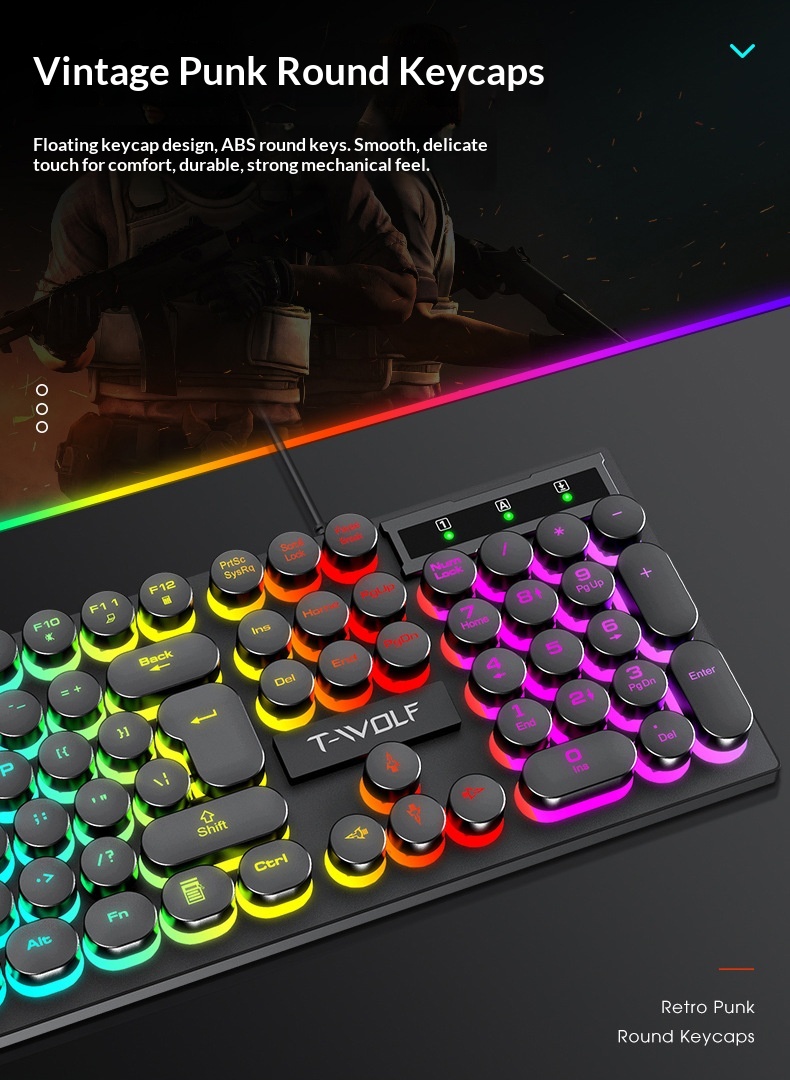 Set tastiera e mouse Thunderwolf TF270 con sensazione meccanica, cablato, silenzioso, per computer, laptop, gaming, e-sport e desktop._voghion.com