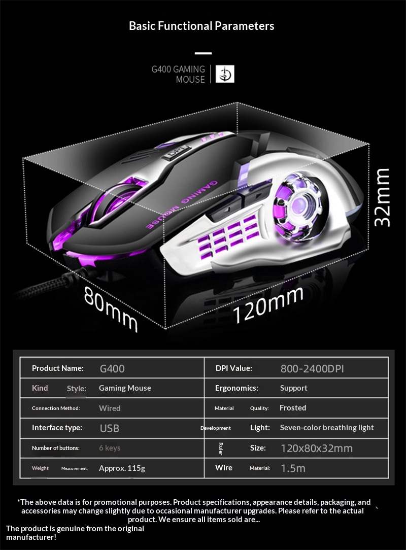 Juggernaut Clan Kleurrijke Gloeiende Bedrade Computer Peace Elite LOL PUBG Game Competitieve USB-muis_voghion.com