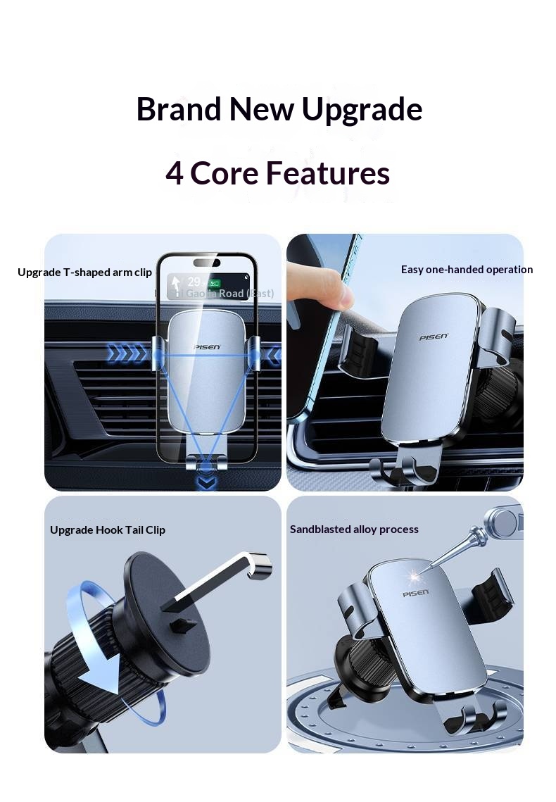 Supporto per telefono Pisen da auto con sensore di gravità, fissaggio fisso universale per bocchetta dell'aria_voghion.com