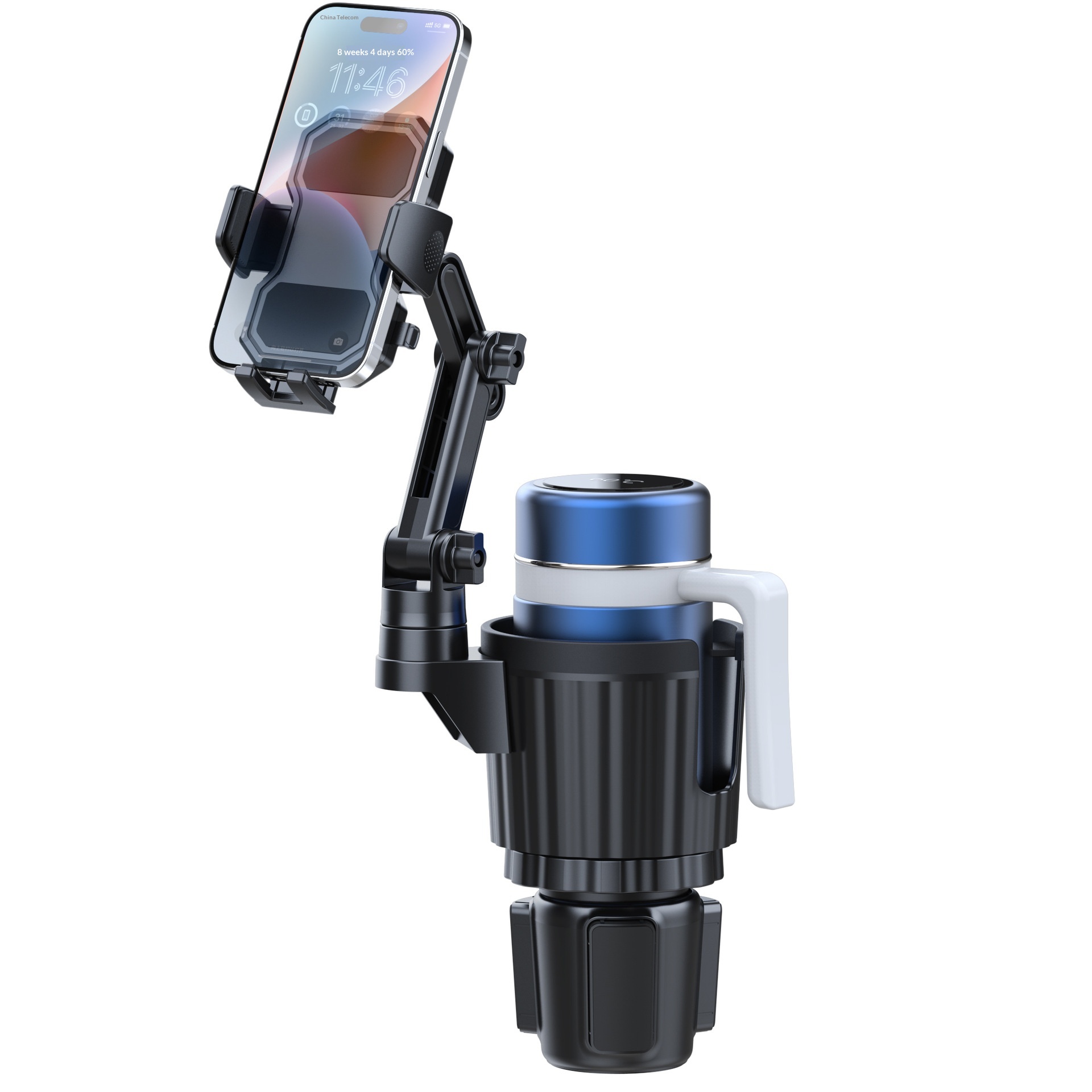 Autohalterung mit Handyhalterung, Mittelkonsolen-Wasserbecherhalter, multifunktionaler, faltbarer Arm-Navigationsständer (2-in-1)_voghion.com