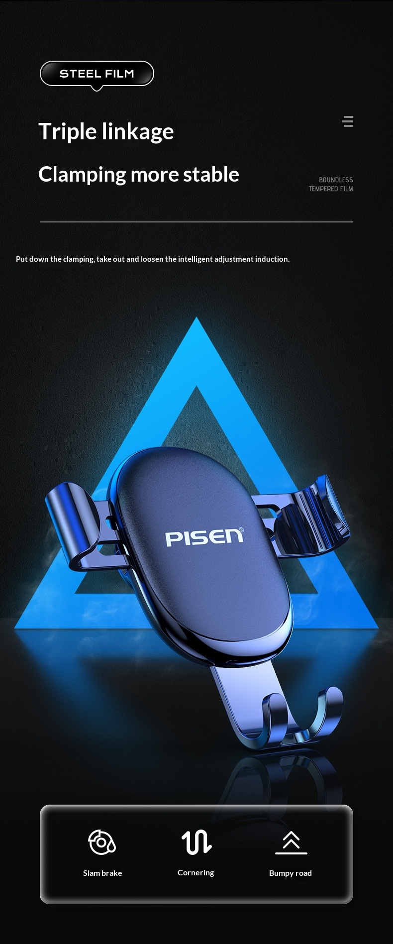 Supporto per telefono Pisen da auto con sensore di gravità, fissaggio fisso universale per bocchetta dell'aria_voghion.com