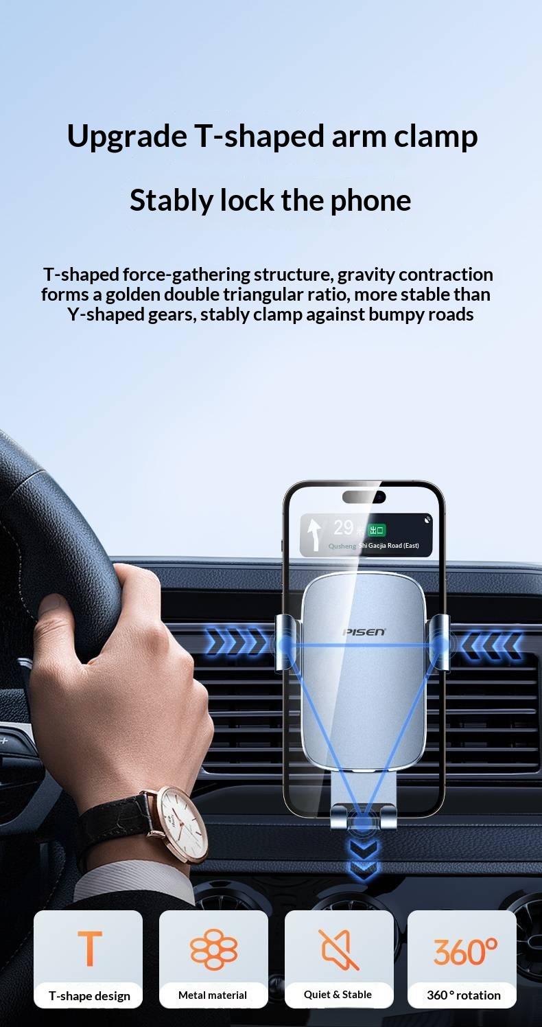 Supporto per telefono Pisen da auto con sensore di gravità, fissaggio fisso universale per bocchetta dell'aria_voghion.com