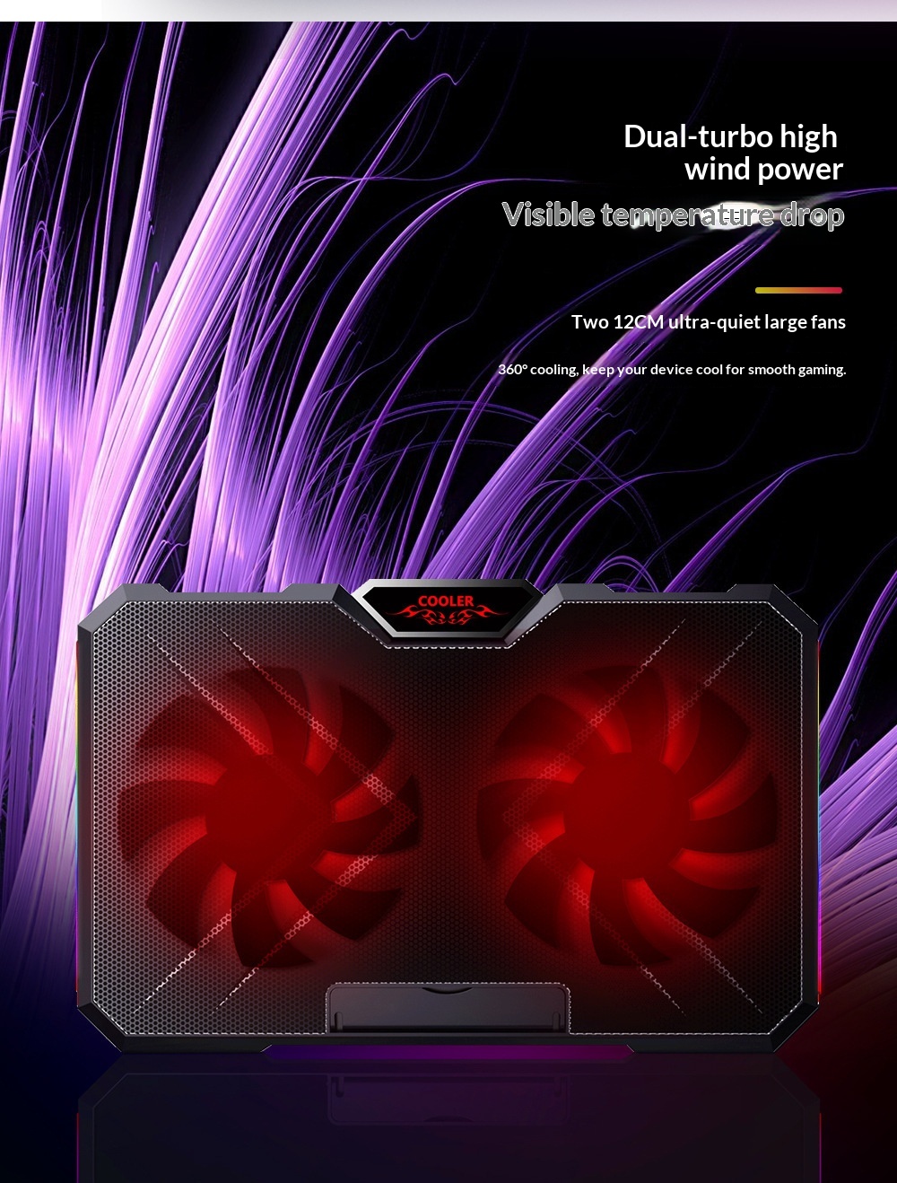 Cross-border RGB Cooler, Portable Computer Base, Large Fan Laptop Cooling Stand_voghion.com