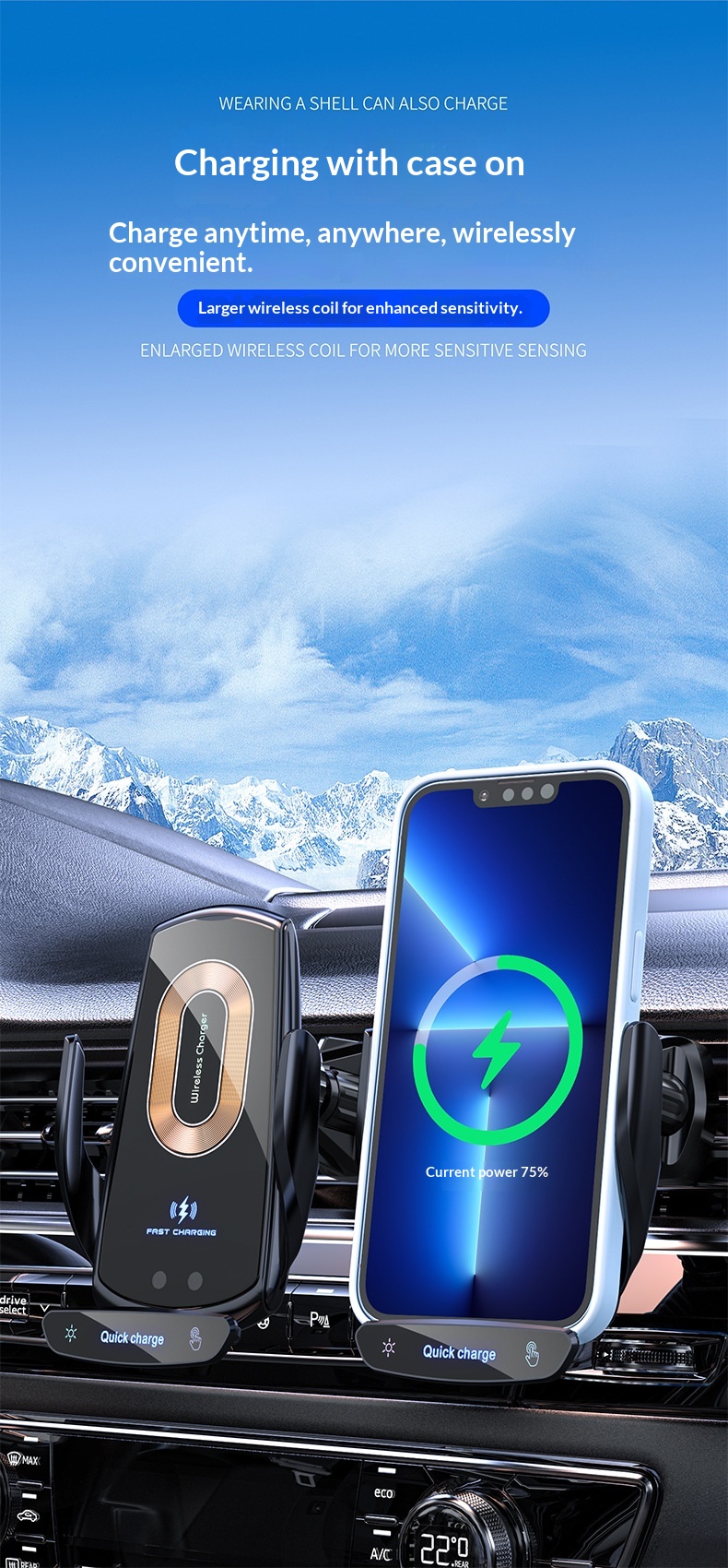 Air Vent Universal Dashboard Smart Electric Wireless Charging Car Phone Holder_voghion.com