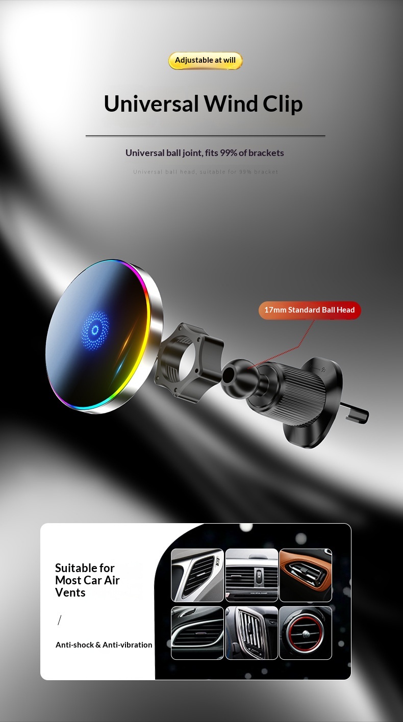 Supporto magnetico per auto con caricabatterie wireless e luce_voghion.com