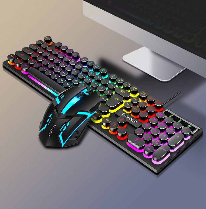 Set tastiera e mouse Thunderwolf TF270 con sensazione meccanica, cablato, silenzioso, per computer, laptop, gaming, e-sport e desktop._voghion.com