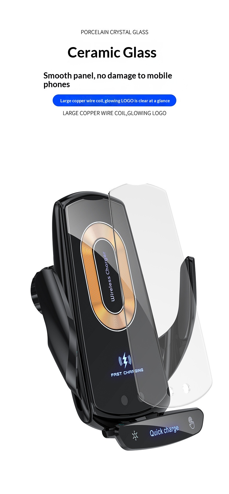 Air Vent Universal Dashboard Smart Electric Wireless Charging Car Phone Holder_voghion.com