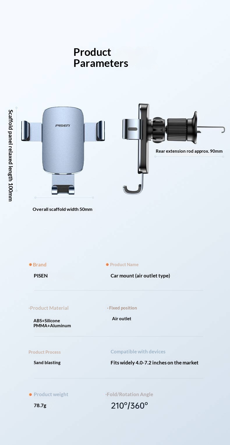 Supporto per telefono Pisen da auto con sensore di gravità, fissaggio fisso universale per bocchetta dell'aria_voghion.com