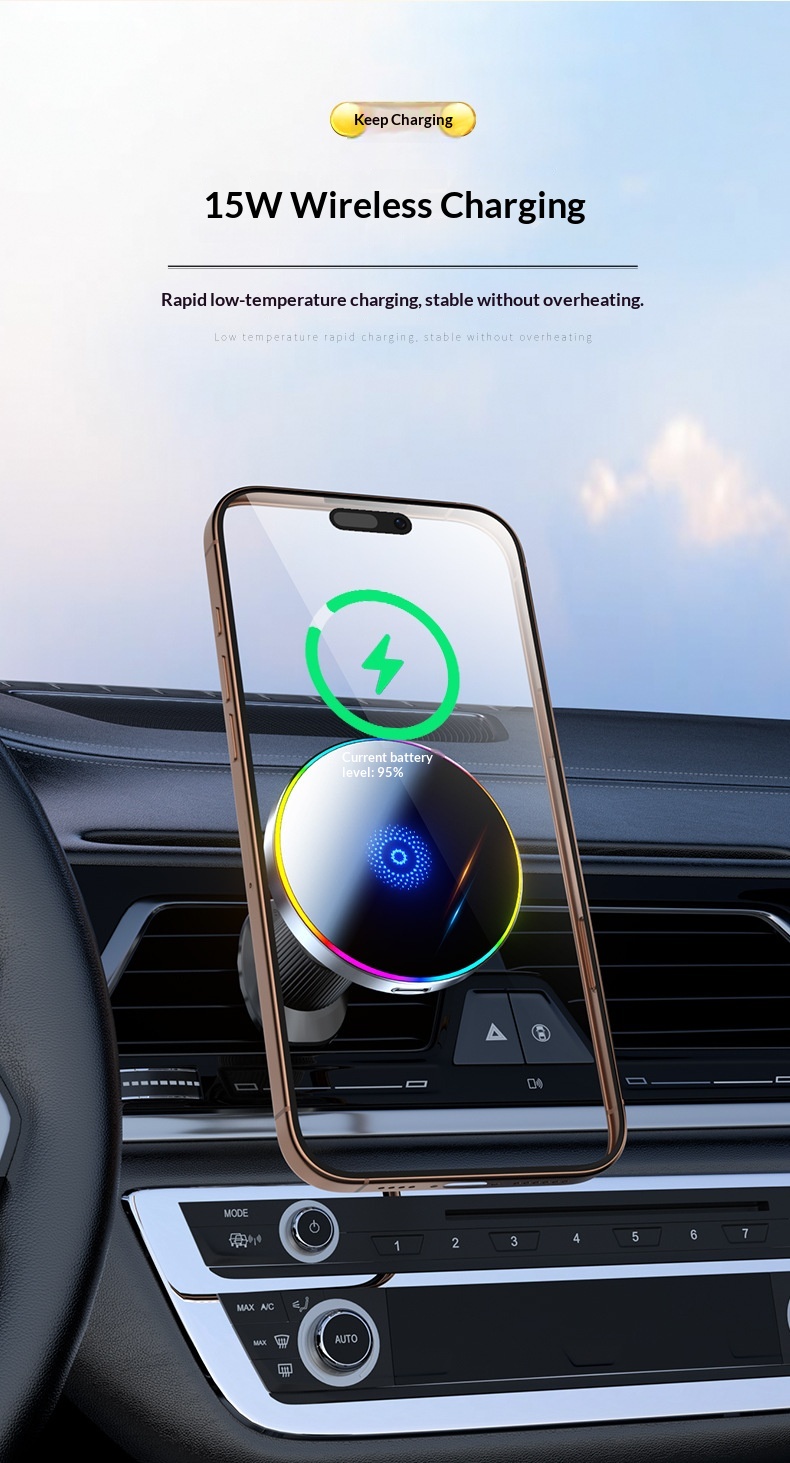 Supporto magnetico per auto con caricabatterie wireless e luce_voghion.com