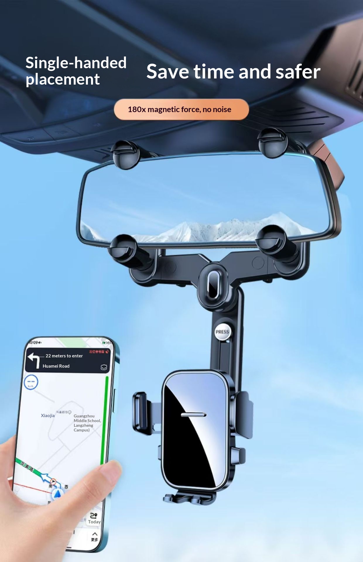 Support de téléphone pour rétroviseur de voiture avec navigation multifonctions, nouveau modèle 2025, pour grand camion, intérieur fixe._voghion.com