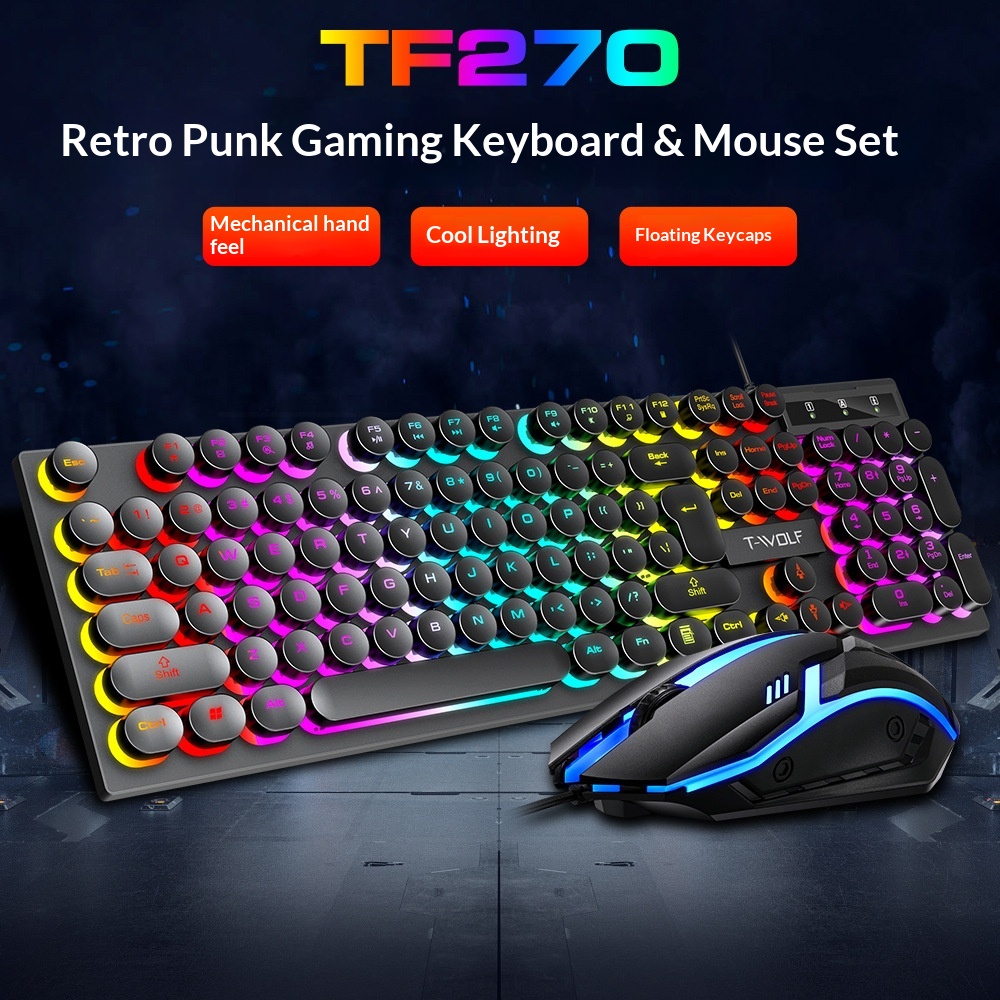 Set tastiera e mouse Thunderwolf TF270 con sensazione meccanica, cablato, silenzioso, per computer, laptop, gaming, e-sport e desktop._voghion.com