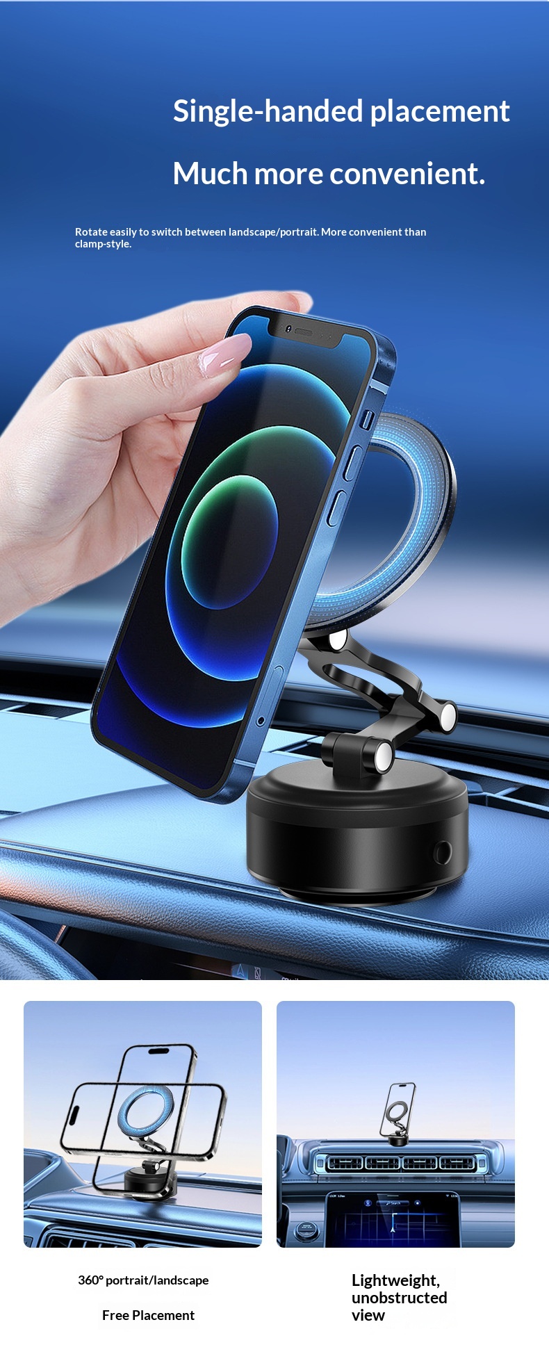 Cross-border Phone Holder 360°Rotating Car Center Console Navigation Electric Magnetic Suction Bracket_voghion.com