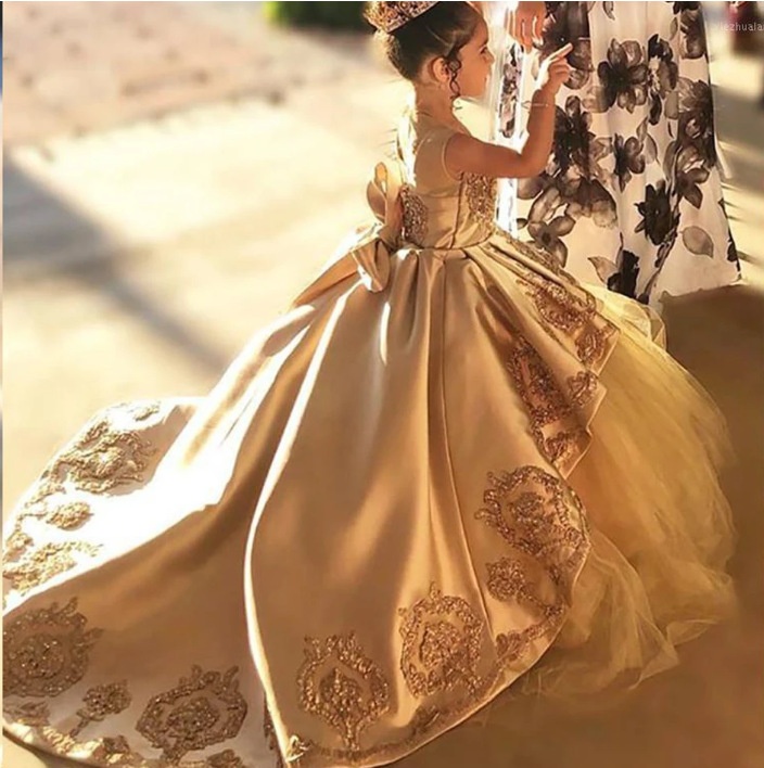 Cro-Border Children's Light Luxury Gold Embroidered Birthday Party Prince Satin Tulle Wedding Flower Girl_voghion.com