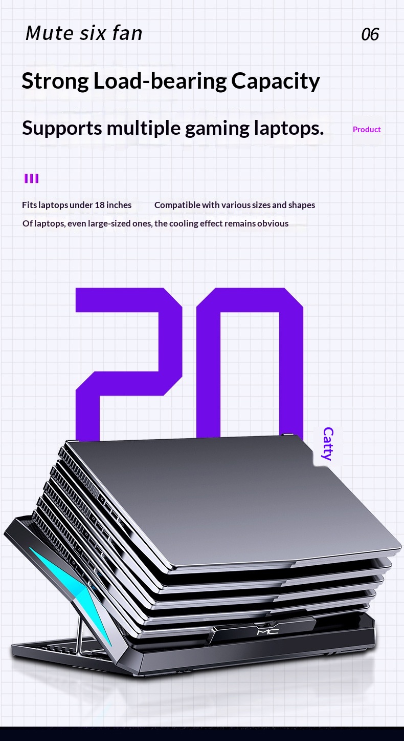 Cross-border Six-fan Laptop Cooler With Adjustable Speed, Silent Cooling Stand For Notebook Computers_voghion.com