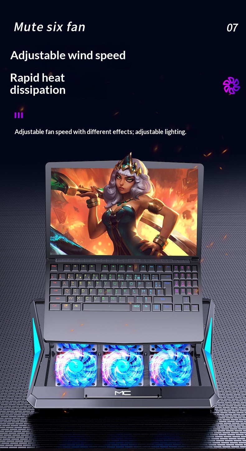 Cross-border Six-fan Laptop Cooler With Adjustable Speed, Silent Cooling Stand For Notebook Computers_voghion.com