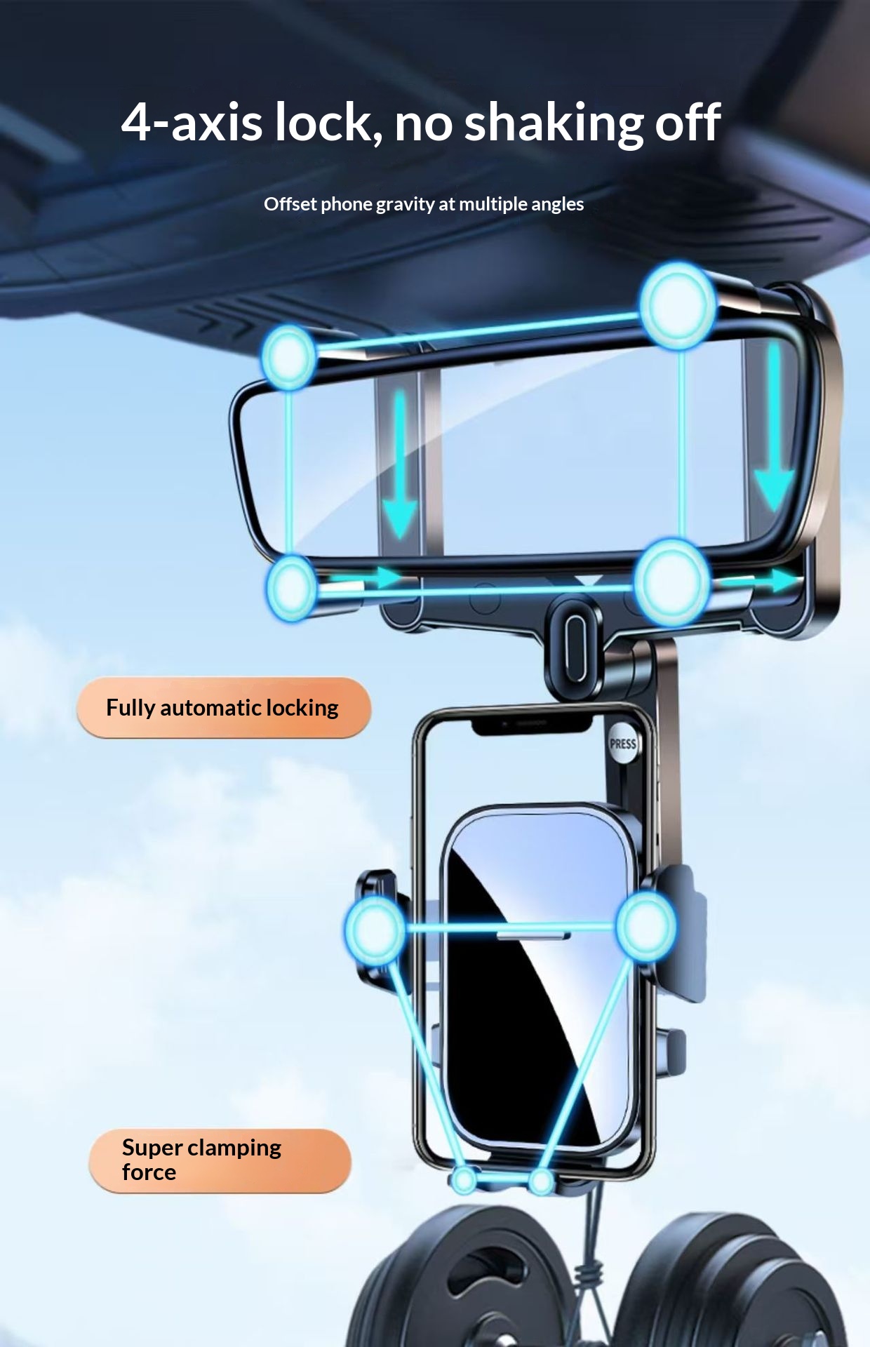 Support de téléphone pour rétroviseur de voiture avec navigation multifonctions, nouveau modèle 2025, pour grand camion, intérieur fixe._voghion.com