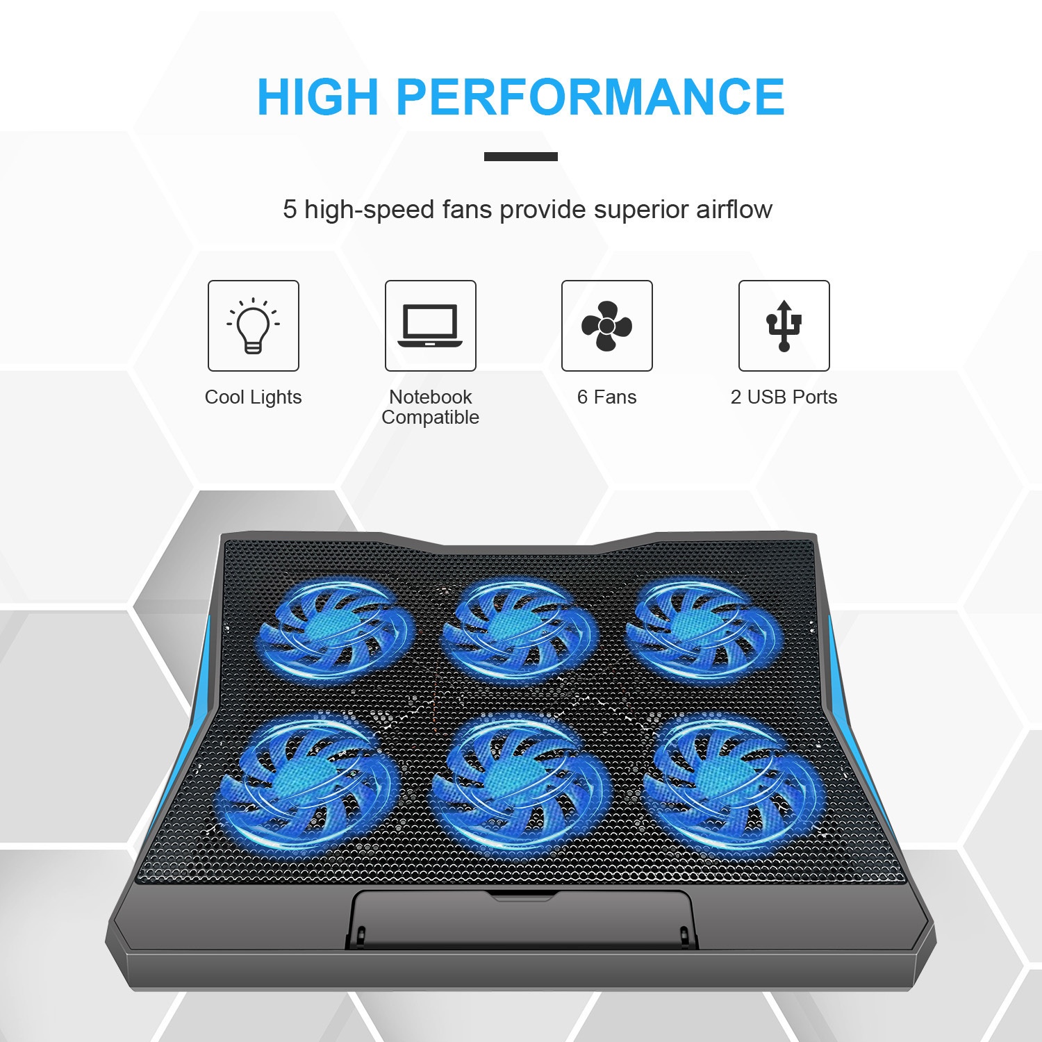 Cross-border Six-fan Laptop Cooler With Adjustable Speed, Silent Cooling Stand For Notebook Computers_voghion.com