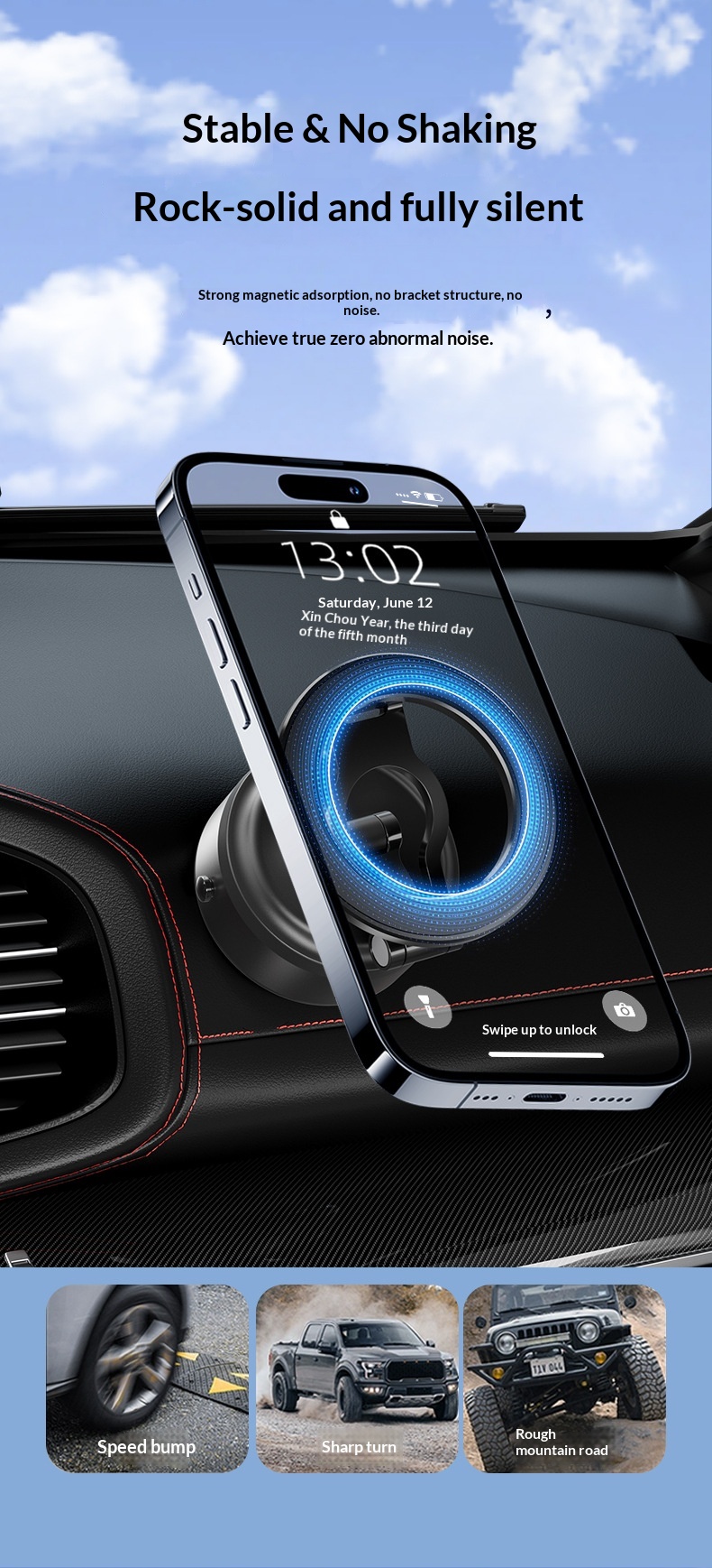 Cross-border Phone Holder 360°Rotating Car Center Console Navigation Electric Magnetic Suction Bracket_voghion.com