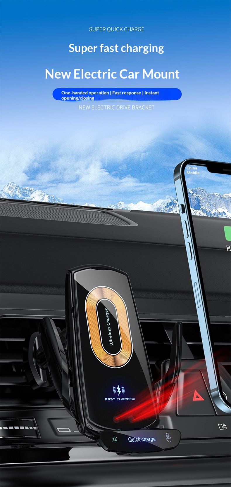 Air Vent Universal Dashboard Smart Electric Wireless Charging Car Phone Holder_voghion.com