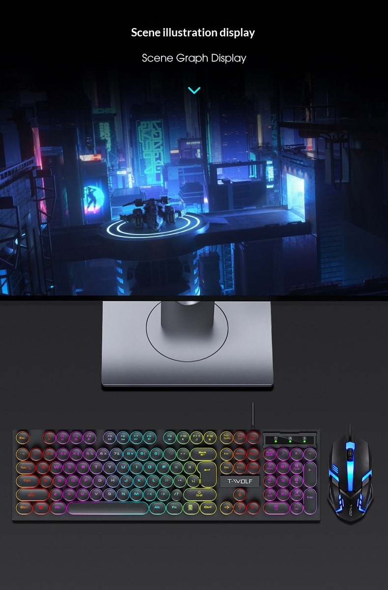 Set tastiera e mouse Thunderwolf TF270 con sensazione meccanica, cablato, silenzioso, per computer, laptop, gaming, e-sport e desktop._voghion.com