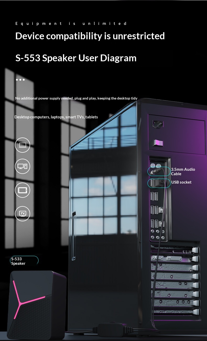 Desktop Computer Wired Bluetooth Speaker For Home Office Mini Subwoofer_voghion.com