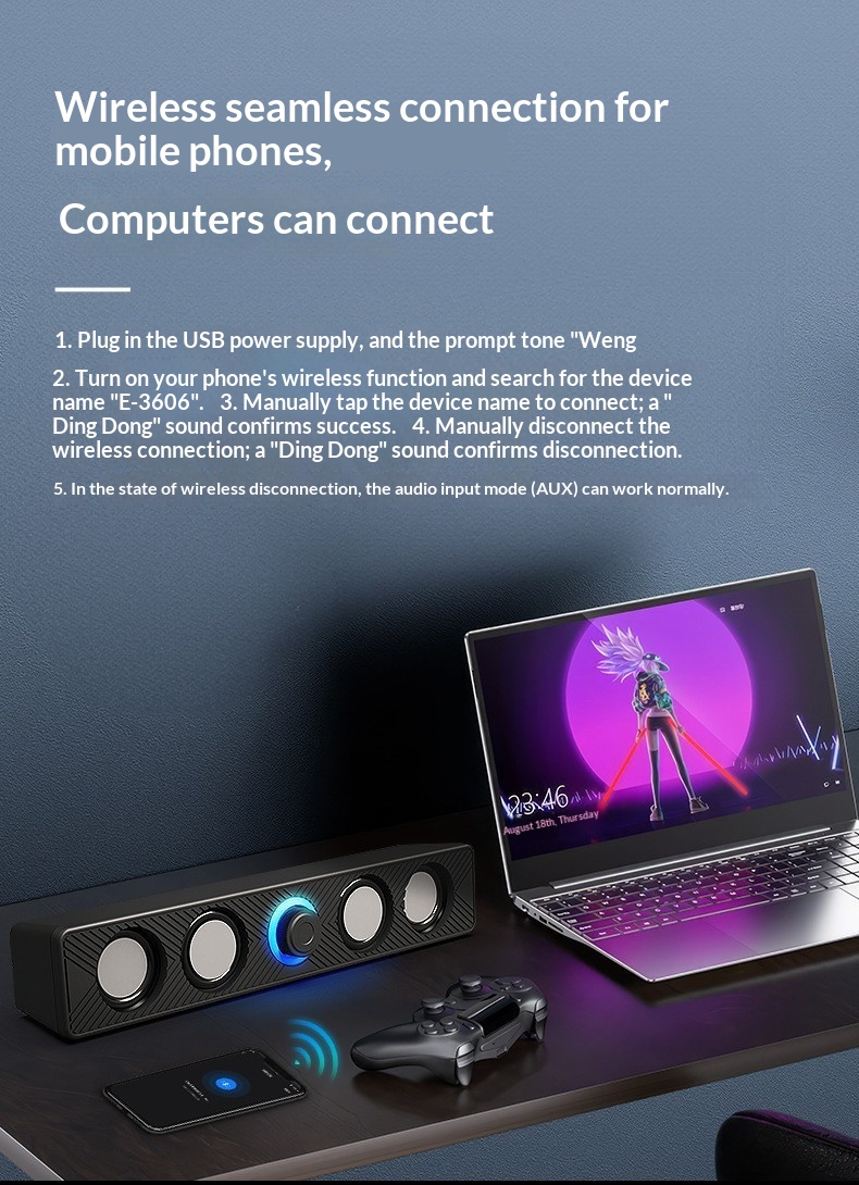 Leerfly E-1136 Computer Long Strip Speaker Laptop Home Desktop Mini USB Subwoofer_voghion.com