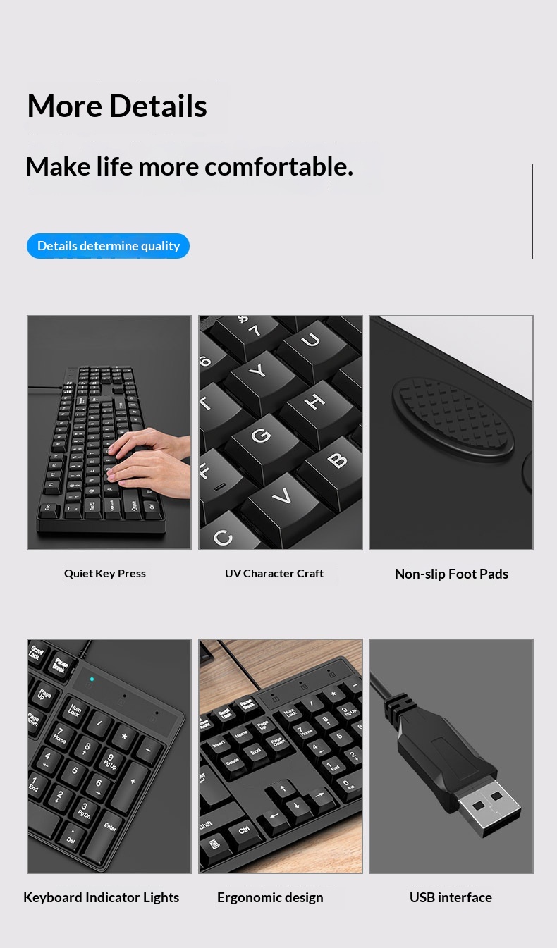 Wired Usb External Keyboard For Desktop And Laptop Computers_voghion.com