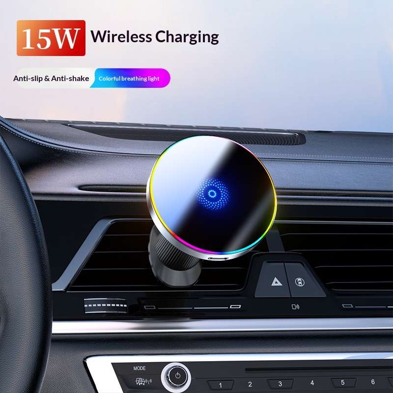 CrossBord Nuova Luce Ambientale Iridescente a Sette Colori per Auto Ricarica Wireless Navigazione Forte Magnetico Telefono_voghion.com