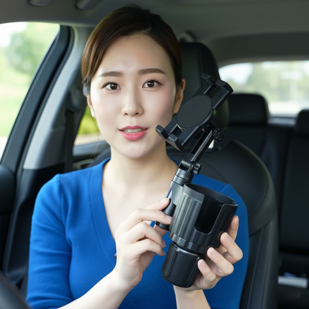 Autohalterung mit Handyhalterung, Mittelkonsolen-Wasserbecherhalter, multifunktionaler, faltbarer Arm-Navigationsständer (2-in-1)_voghion.com