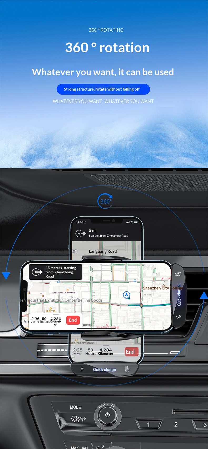 Air Vent Universal Dashboard Smart Electric Wireless Charging Car Phone Holder_voghion.com