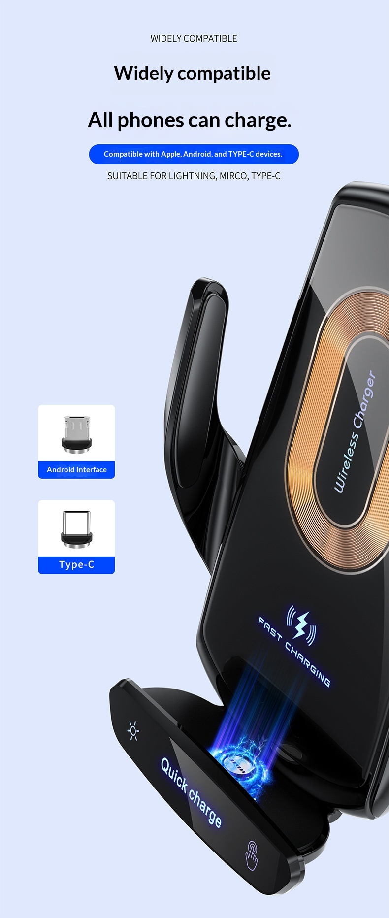 Air Vent Universal Dashboard Smart Electric Wireless Charging Car Phone Holder_voghion.com