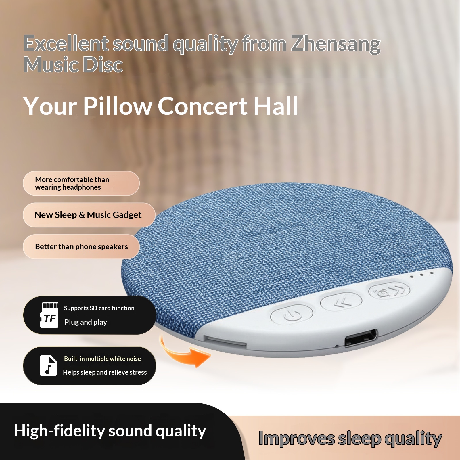Cross-Border New Sound Disc Ultra-Thin Support TF Card Sleep White Noise Pillow Bluetooth Mini Small Speaker_voghion.com