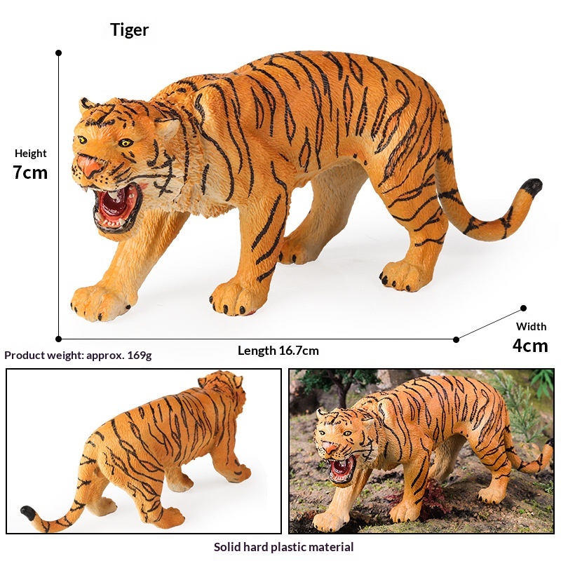 Modèles d'animaux solides pour simulation cognitive : lion, tigre, éléphant, hippopotame, girafe, ours brun, kangourou, zèbre (jouet)_voghion.com