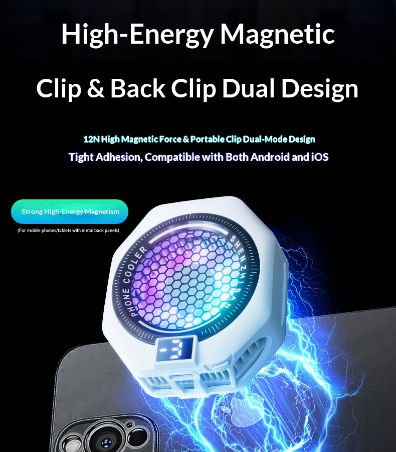 AI Temperature-Controlled Cooling Phone With Digital Display, Three-Level Adjustment, Magnetic Back Clip, Semiconductor_voghion.com