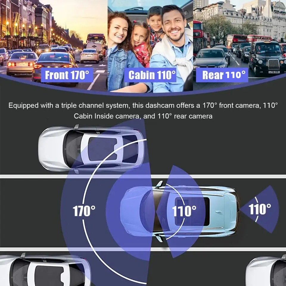 2025 Cross-Border HD Dash Cam 3-Channel 1080P Recorder Camera Phone Playback Video_voghion.com