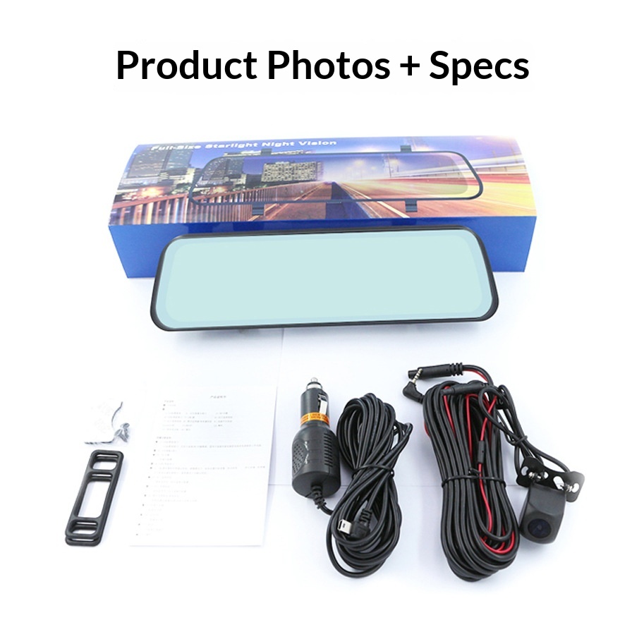 Telecamera da cruscotto per auto transfrontaliera con specchietto retrovisore, streaming multimediale HD, visione notturna, immagine di retromarcia, doppia lente anteriore e posteriore._voghion.com
