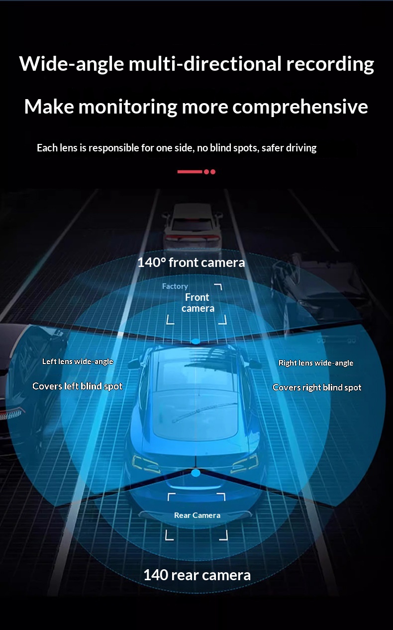 Caméra embarquée 4K HD transfrontalière 2025 avec connexion Wi-Fi et téléphone portable, vision nocturne Starlight, double enregistreur DVR pour voiture et enregistrement quadruple._voghion.com