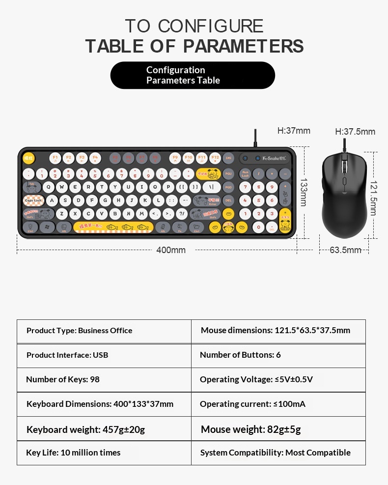 Retro Punk Keyboard And Mouse Set For Desktop And Laptop Pc_voghion.com
