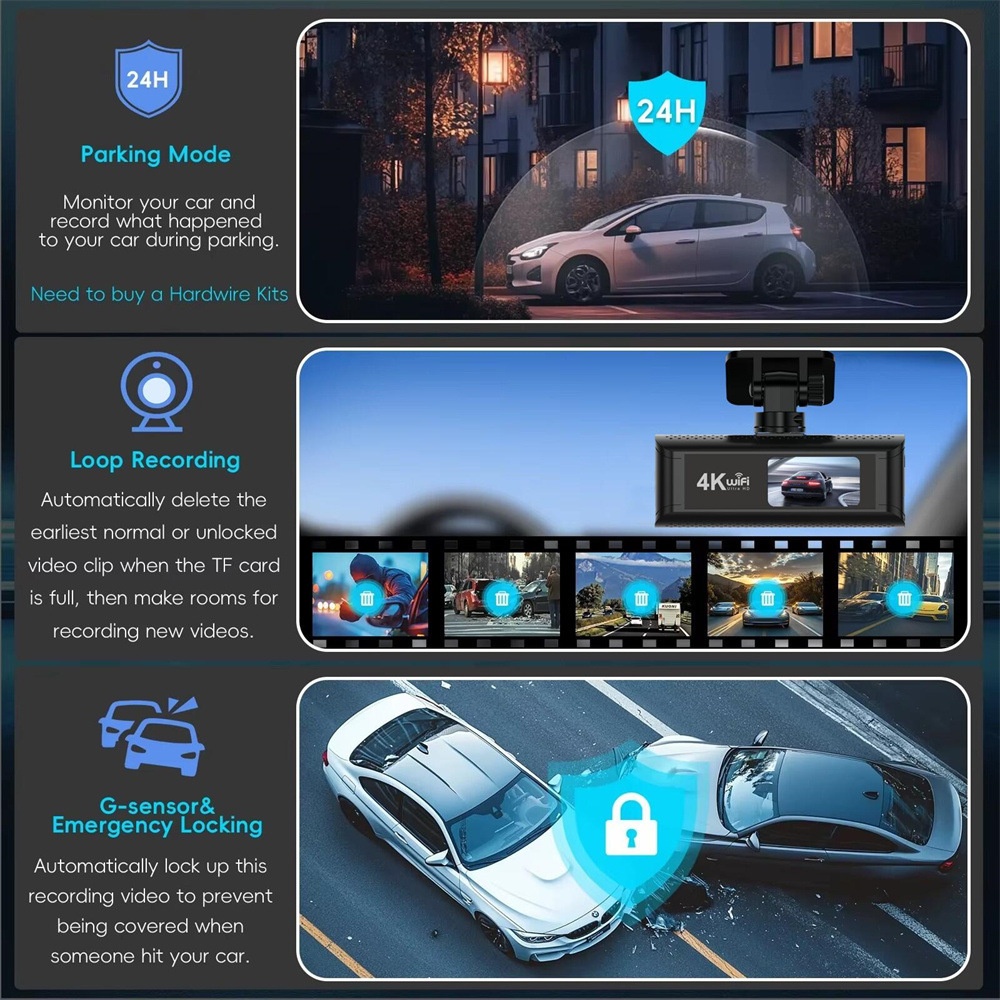 Cross-Bordr 4K Dash Cam Front And Rar Dual Camra Wifi Ultra HD Night Vision 24H Parking Monitoring GPS Rvrsing_voghion.com
