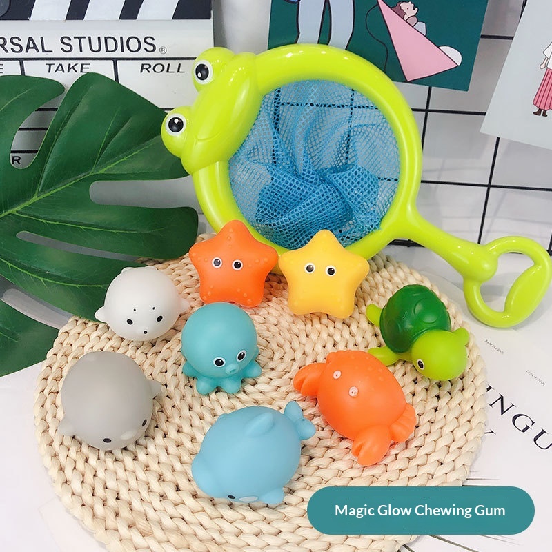Cross-Border Induction Luminous Animal Floating Light Net Fishing Water Play For Children Baby Bathing Vinyl Toy_voghion.com
